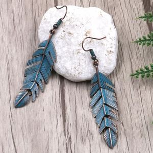(B) Feather Earrings Dangle Earrings Flowy Earrings Boho Bohemian Tarnish Finish